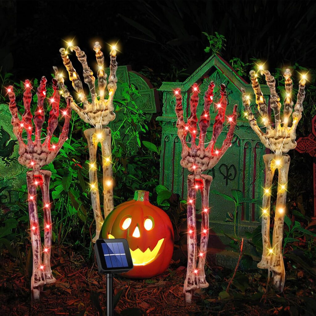 4-pack of spooky skeleton arm stakes!