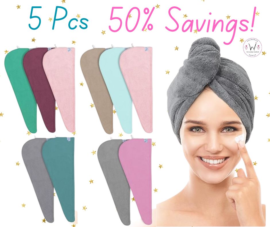 5 Pack Microfiber Hair Turban Towel Wraps!
