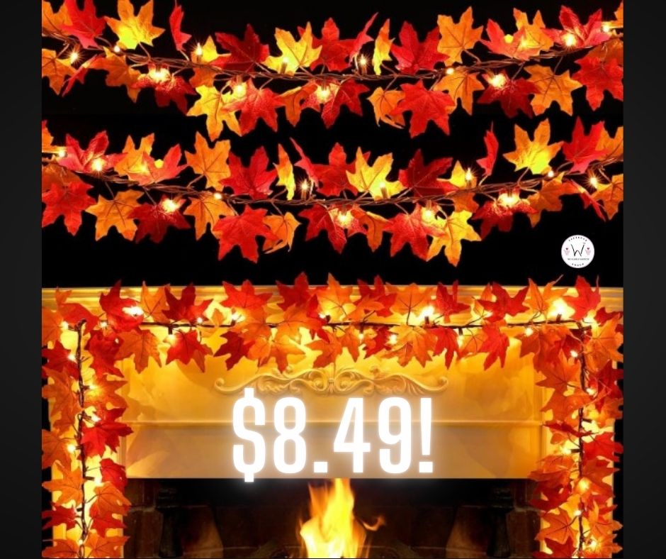 Indoor/Outdoor 10.8 FT Plug in Maple Leaf Lights Garland!