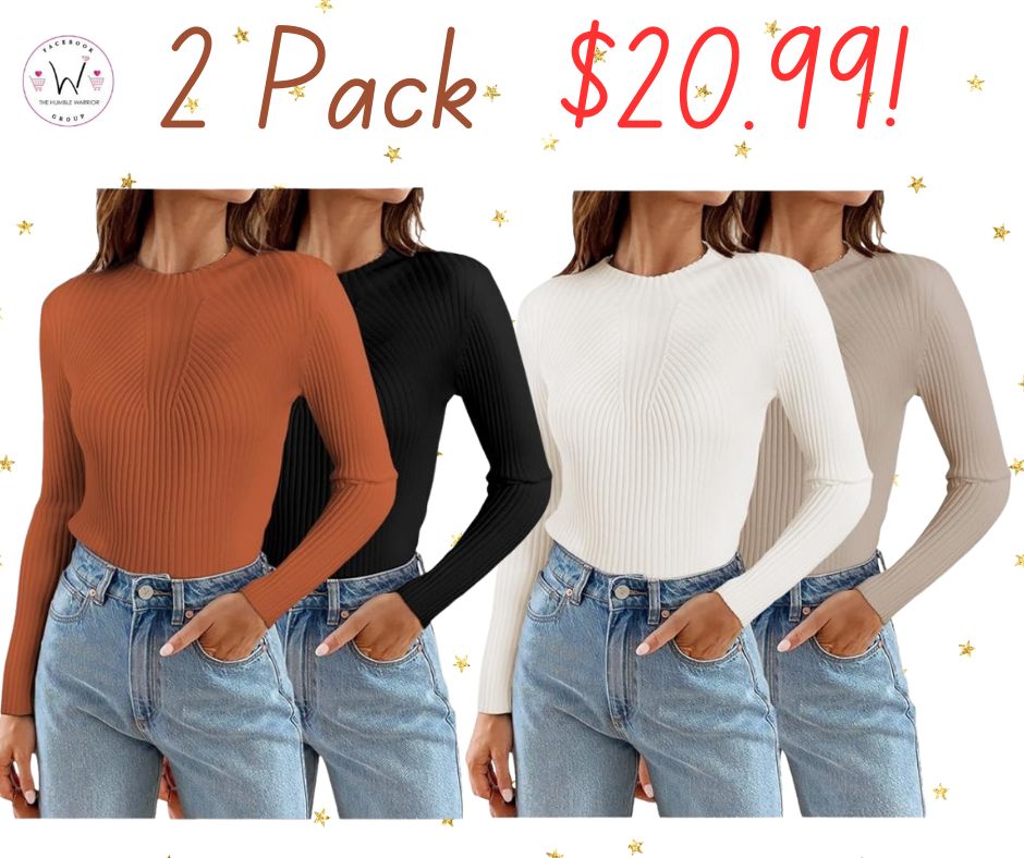 2 Pack slim fit ribbed knit sweater form EVALESS!