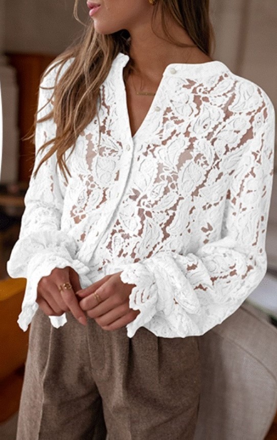 Button Down Lace Blouse from PRETTYGARDEN!