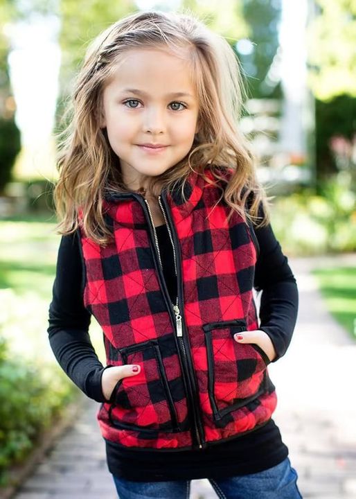 Ivay Girls Buffalo Cotton Plaid Quilted Vest
