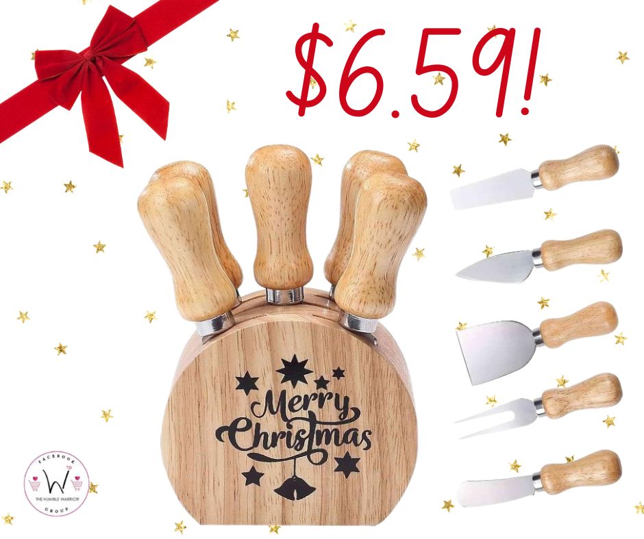 5-Piece Cheese Knife Set with Wooden Holder!