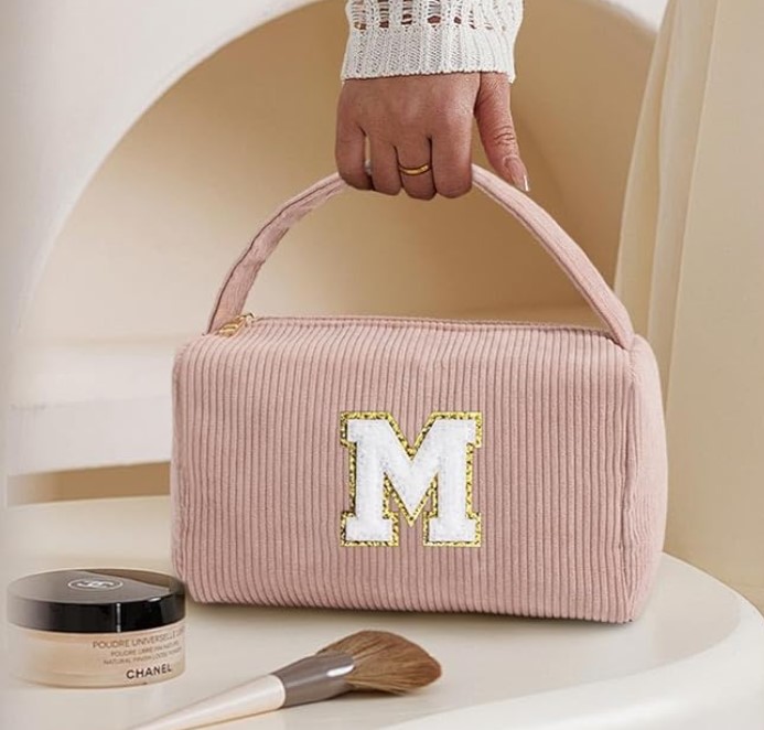 Monogram Initial Corduroy Makeup Bag!