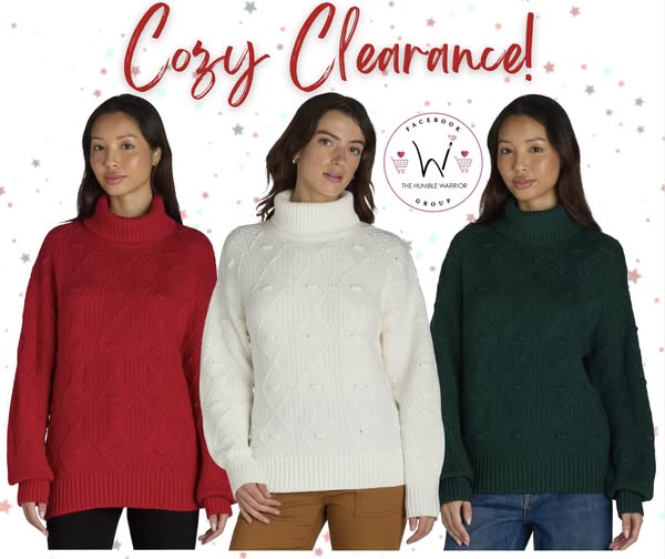Time and Tru Women’s and Women’s Plus Bobble Knit Turtleneck Sweaters