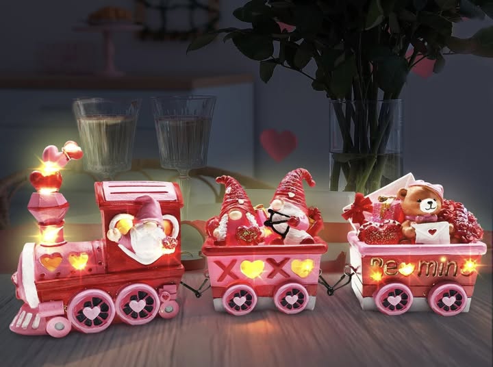 Valentine’s Day lighted gnome train