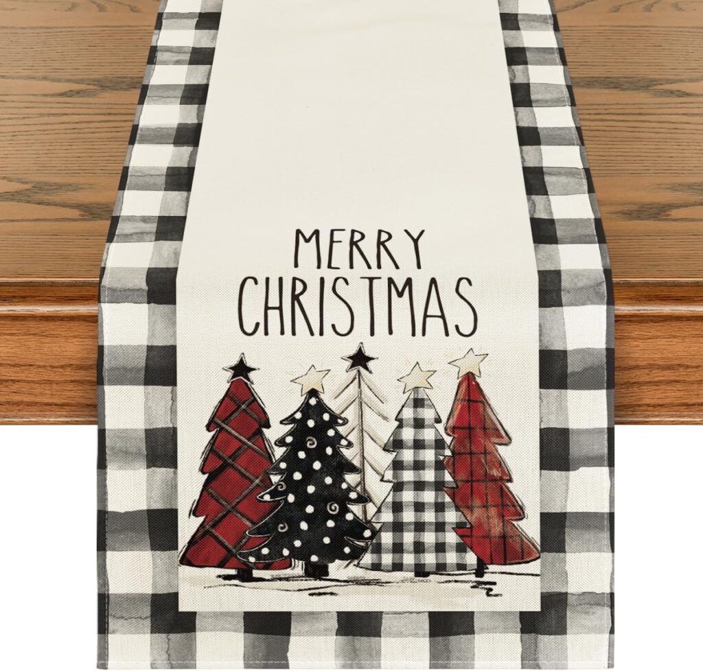 Buffalo Plaid Christmas Trees Table Runner