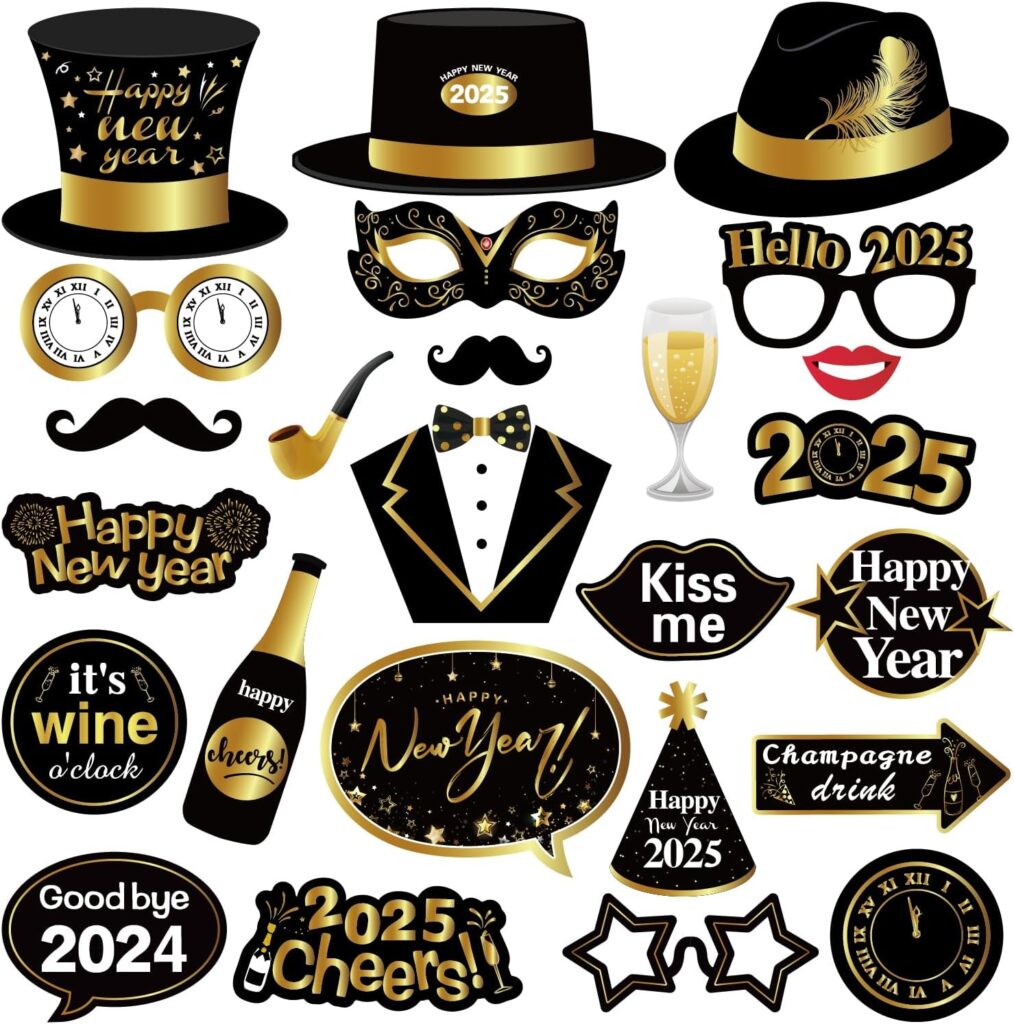 25PCS set of 2025 New Year Photo Booth Props
