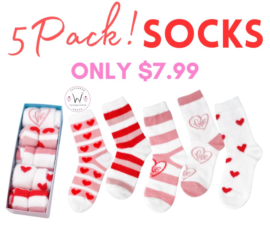 5 pack Valentine’s Day Fuzzy Socks