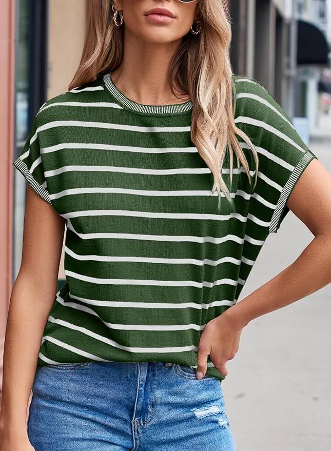 Striped knit cap sleeve top from SHEWIN!