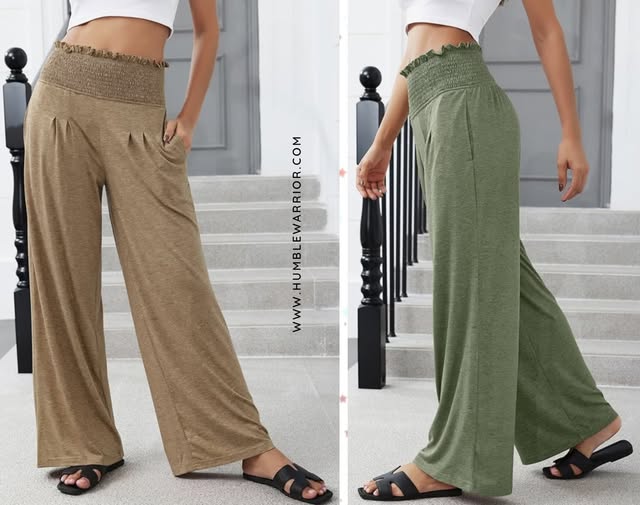 GEMLON high waisted smocked palazzo pants