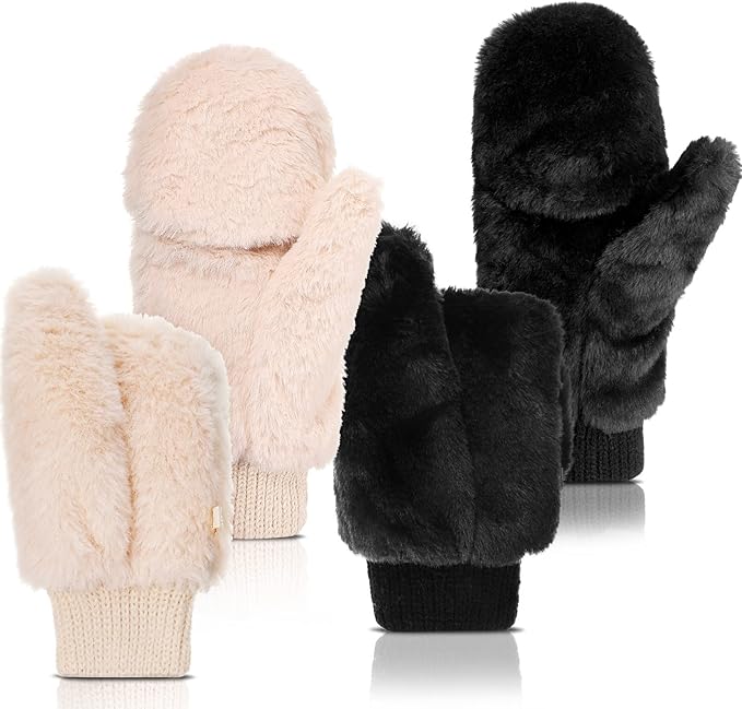 Two Pairs Faux Fur Mittens