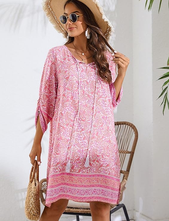 Boho Tassel Tie Neck Summer Dress