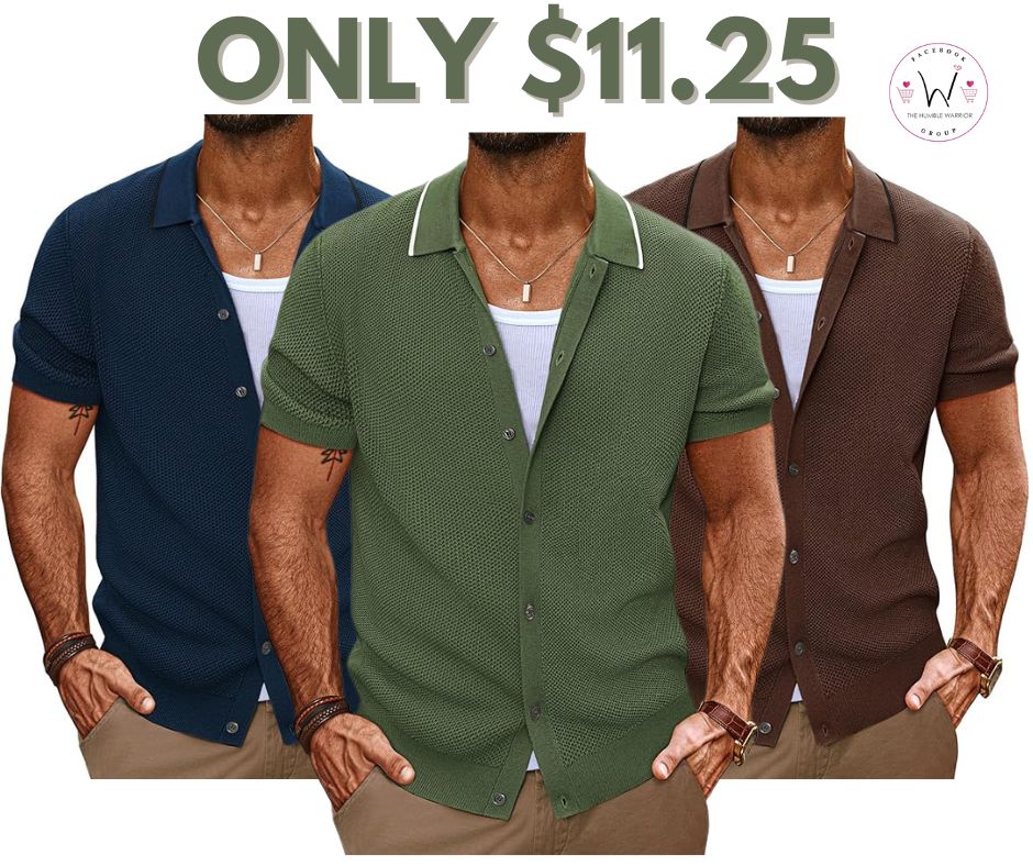 Men’s Knit Short Sleeve Button-Down Shirt