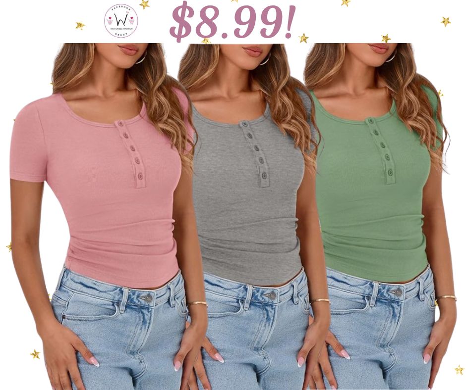 PRETTYGARDEN Button Down Henley Short Sleeve Top!