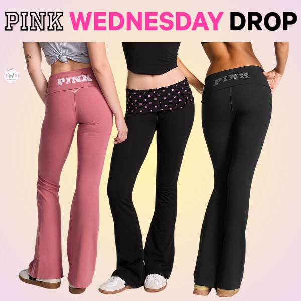 Pink Fold Over Flare Leggings