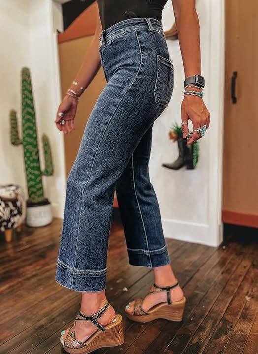 SHEWIN wide leg cropped jeans