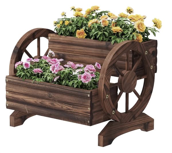 wooden wagon planter box