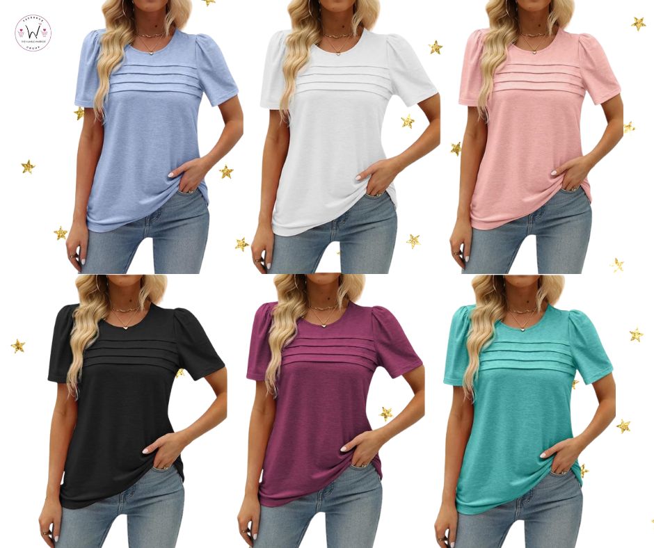 Pleated front puff sleeve top!