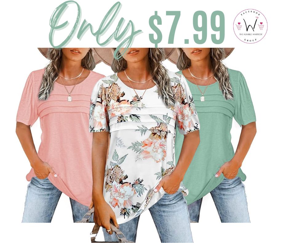 Crew Neck Puff Sleeve Shirts