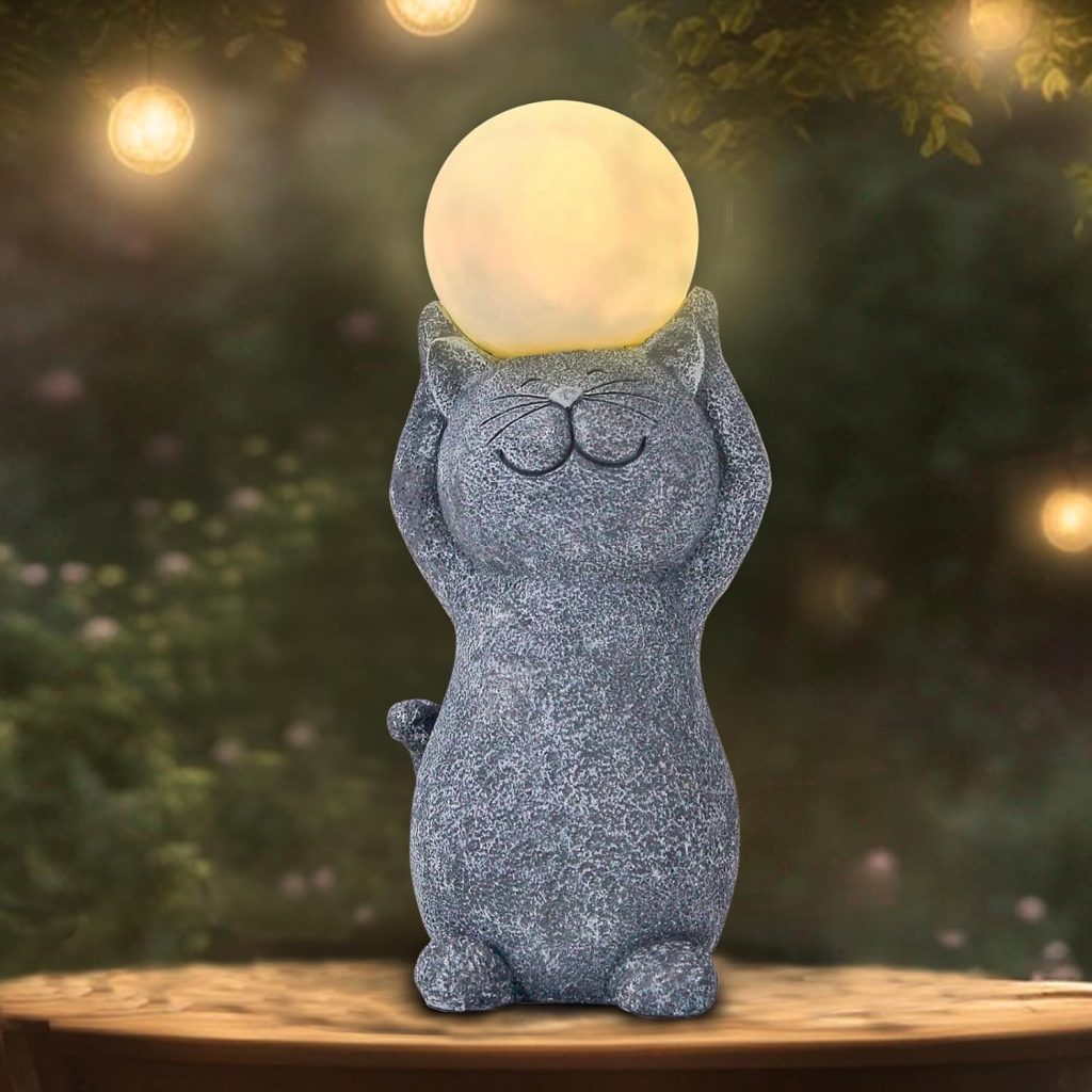 Cat Moon Outdoor Statue & Figurine Light!