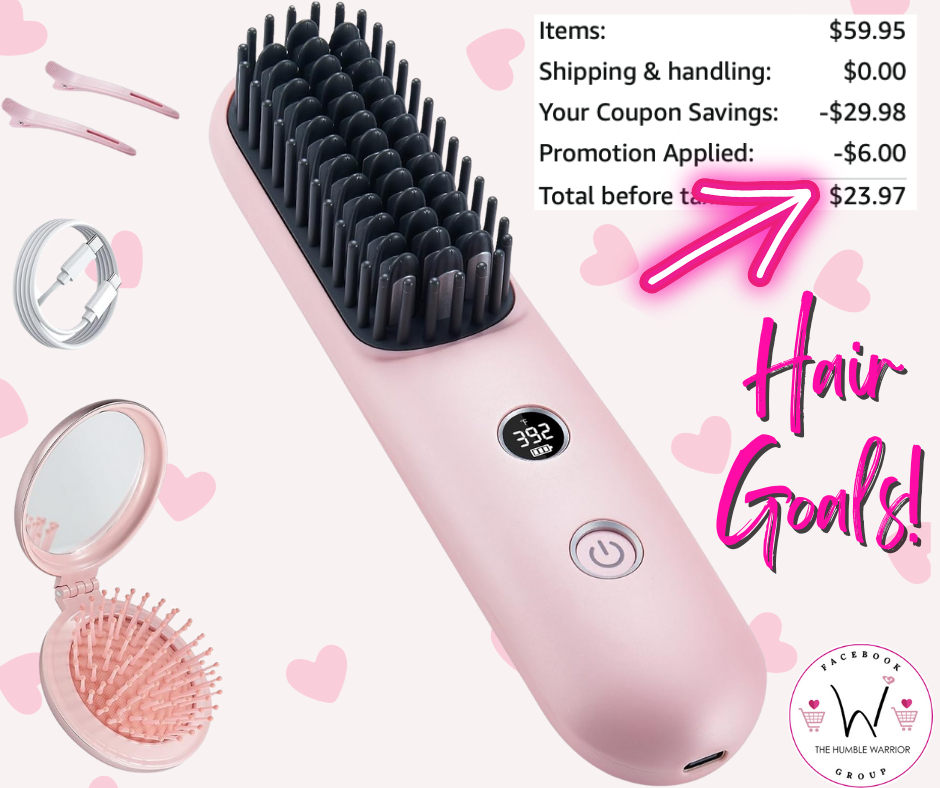 LCD Screen Cordless Hair Straightener/Curler Brush 2-in-1!