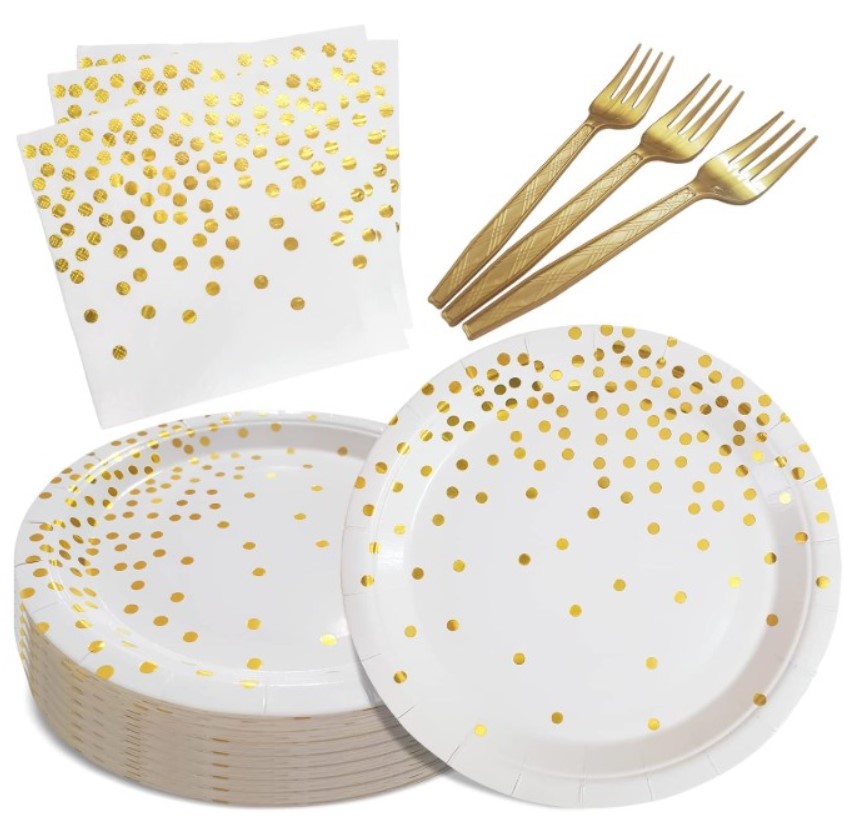 105 Pcs Disposable Napkins, Paper Plates and Fork Set!
