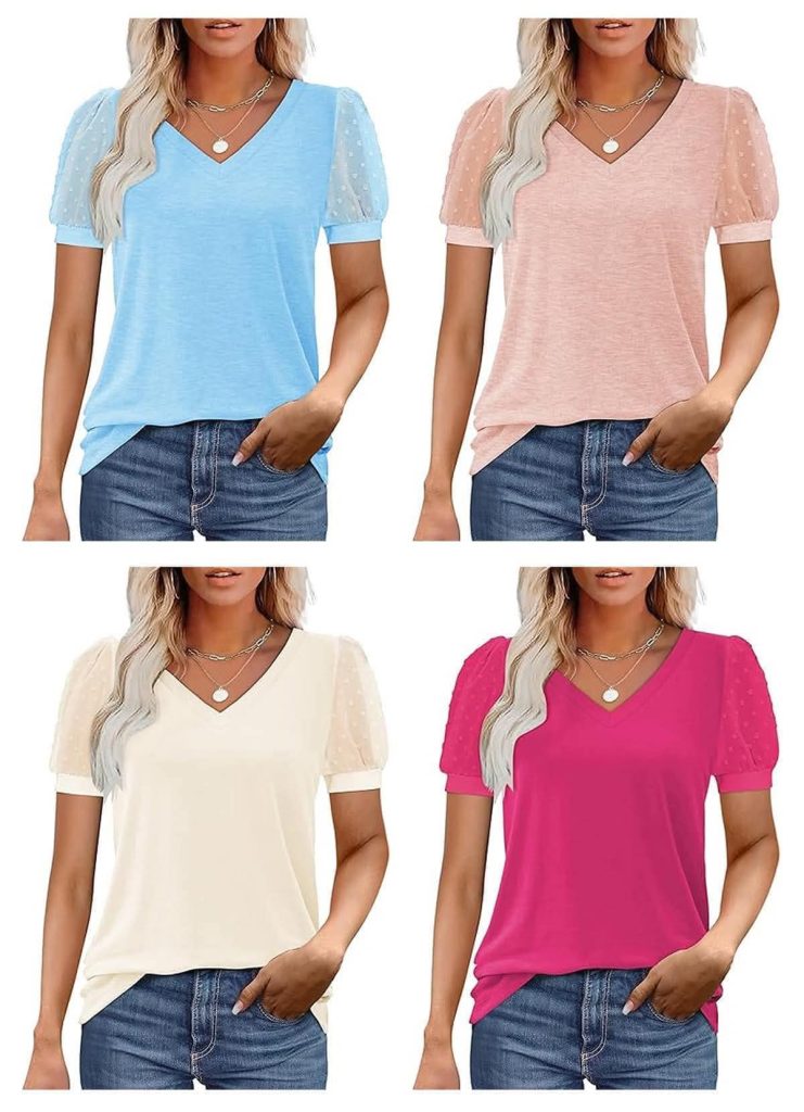 V-neck Swiss Dot Puff Sleeve Top!