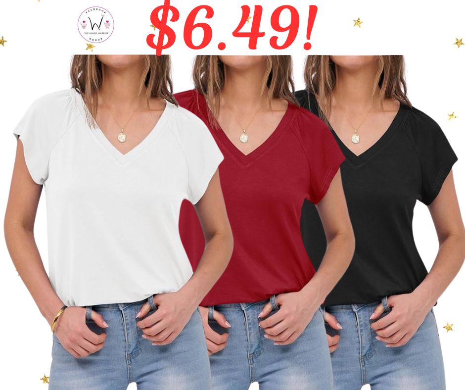 ANRABESS V-Neck Cap Short Sleeve Top!