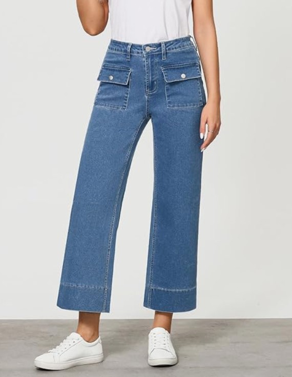 GRAPENT Cropped Wide Leg Jeans