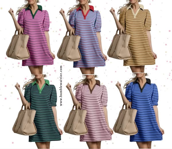 BLENCOT Polo V-Neck Striped Dress!