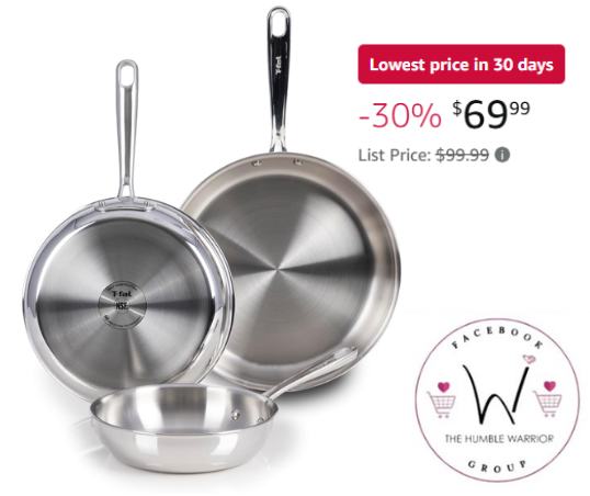 T-fal Pro Tri-Ply Stainless Steel Cookware Set of 3