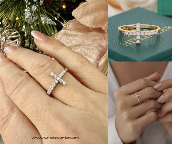 Moissanite Sterling Silver Sideways Cross Rings