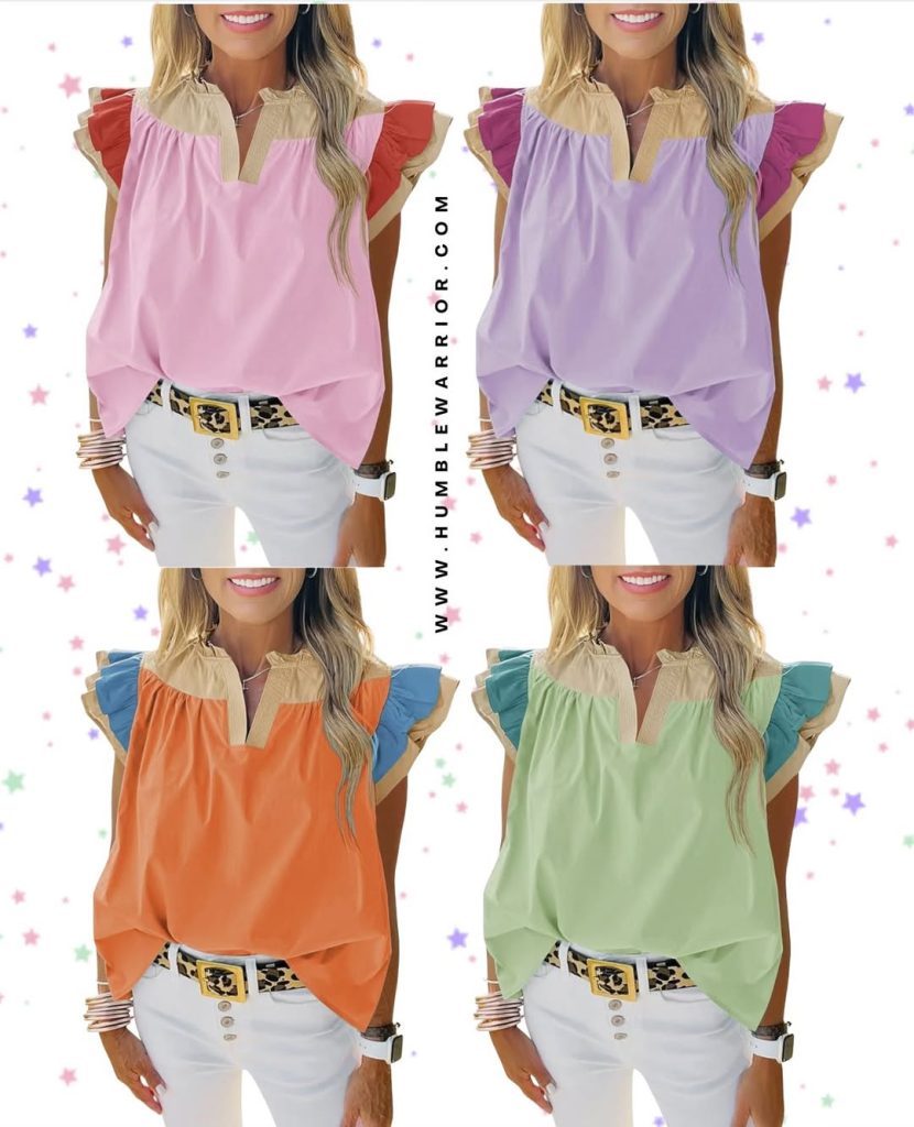 Tankaneo Women’s Ruffle Color Block top!