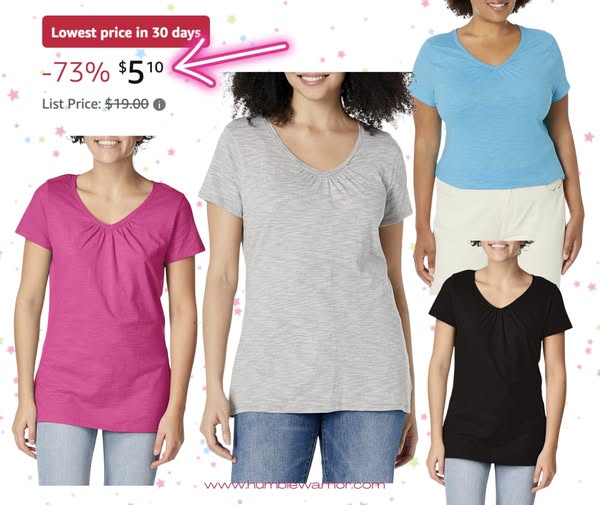 Hanes Slub Jersey Shirred V-Neck