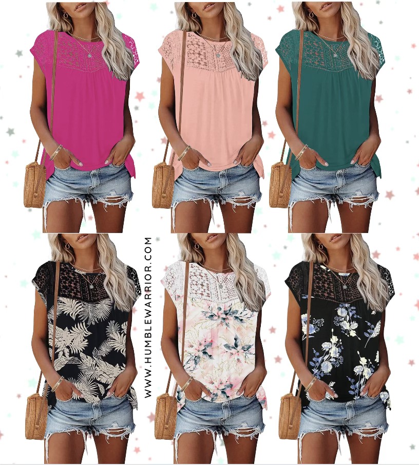 AUSELILY cap sleeve lace trim tops