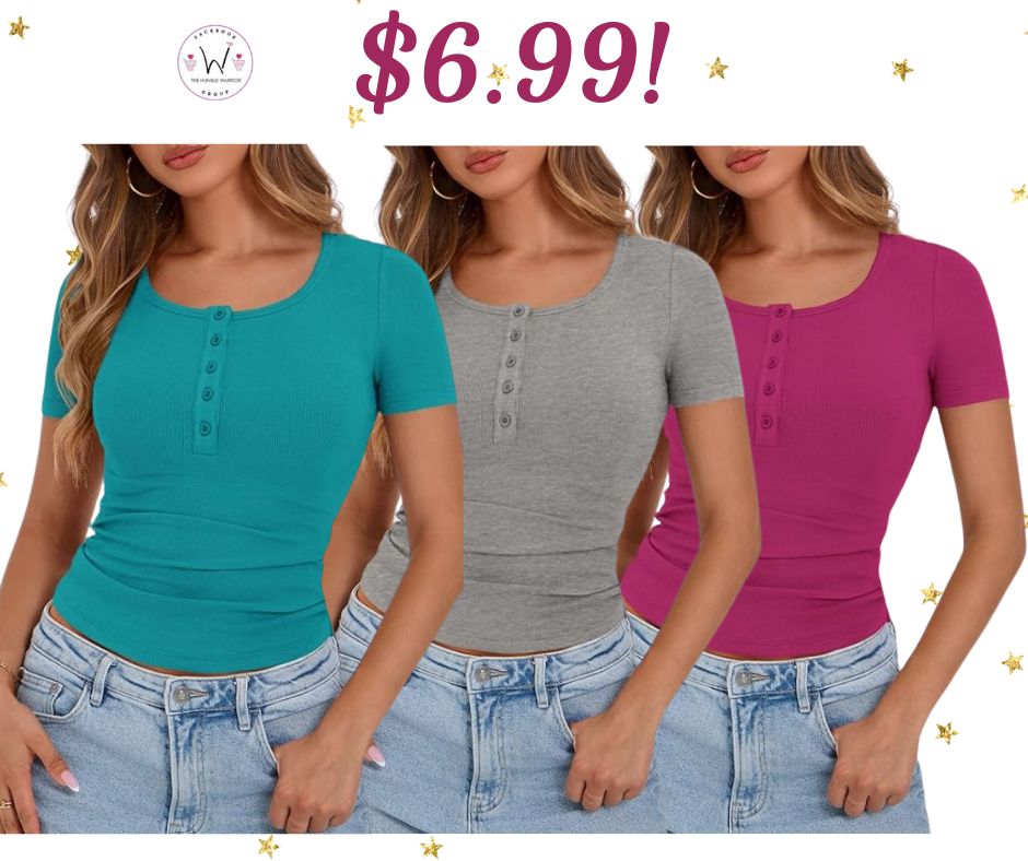 PRETTYGARDEN Button Down Henley Short Sleeve Top!