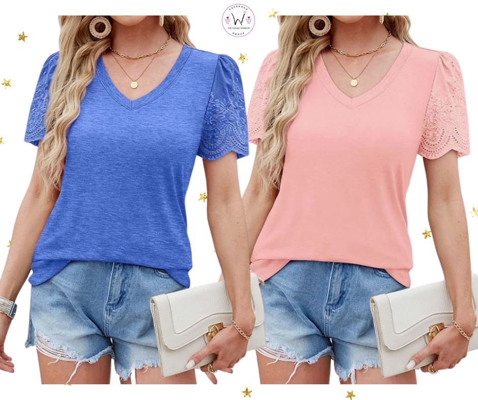 V-neck Lace Puff Sleeve Top!