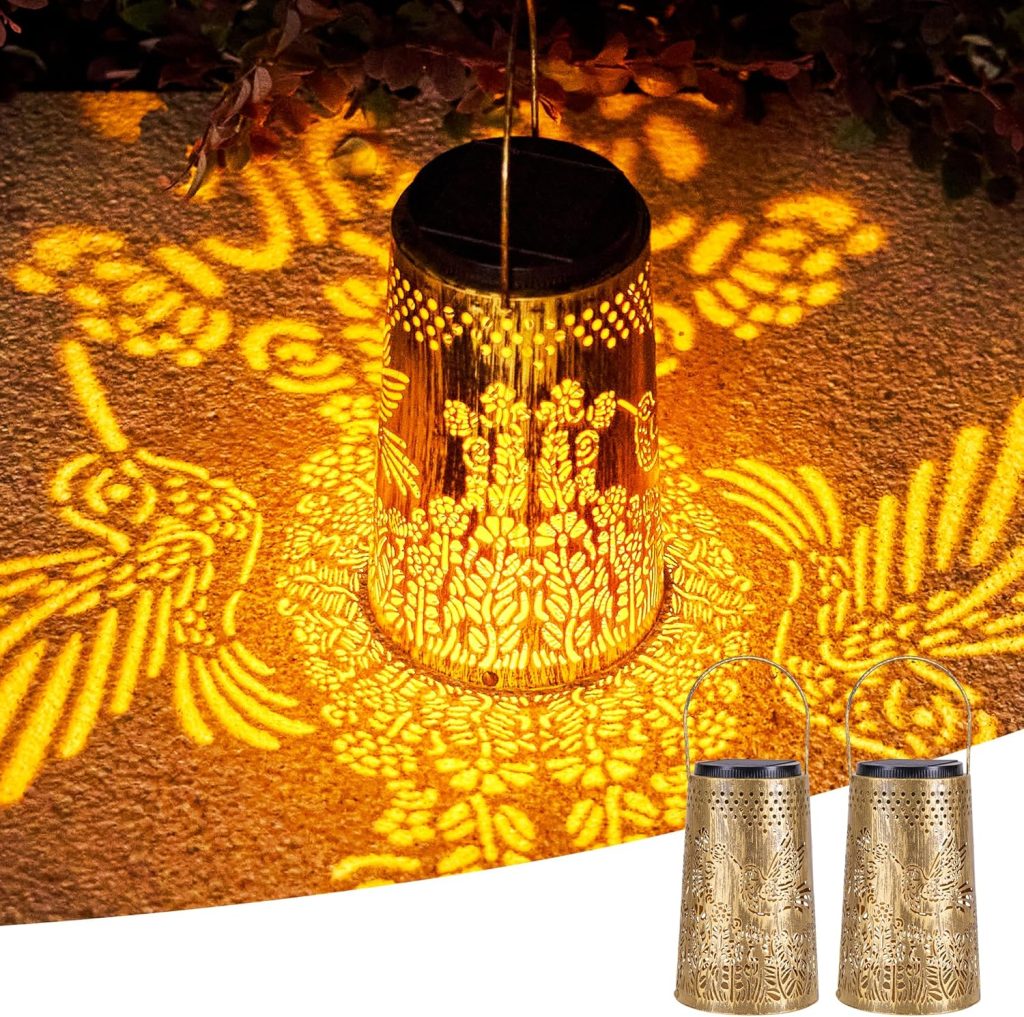 2 hummingbird-themed solar lanterns