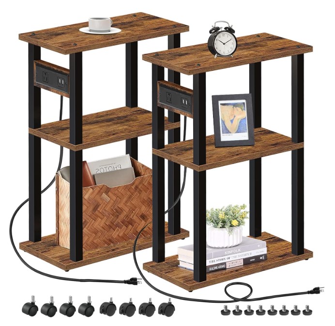 Set of 2 Narrow End Tables with Charging Station!