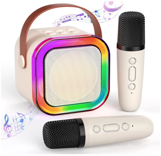 Mini Portable Bluetooth Karaoke Machine with 2 Microphones!