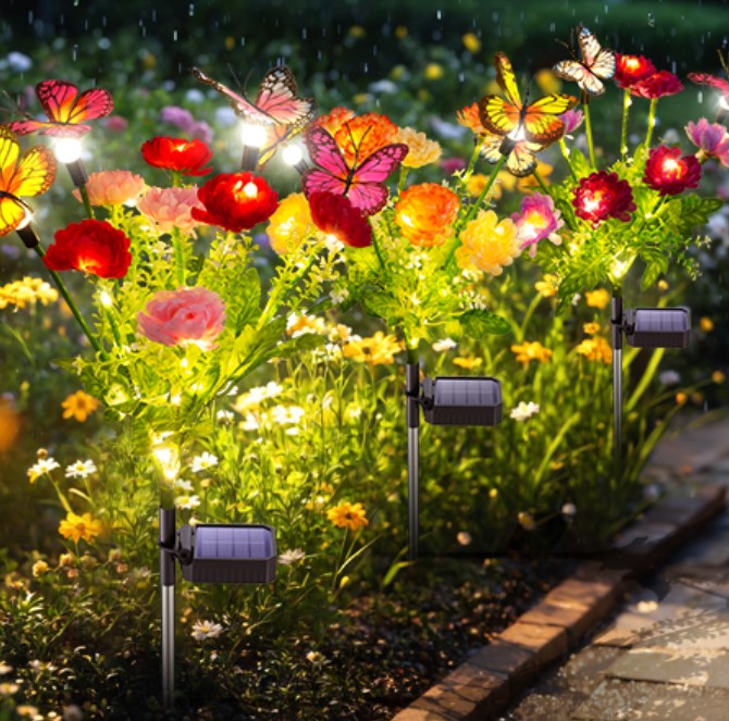 Set of 3 solar powered flower and butterfly lights!