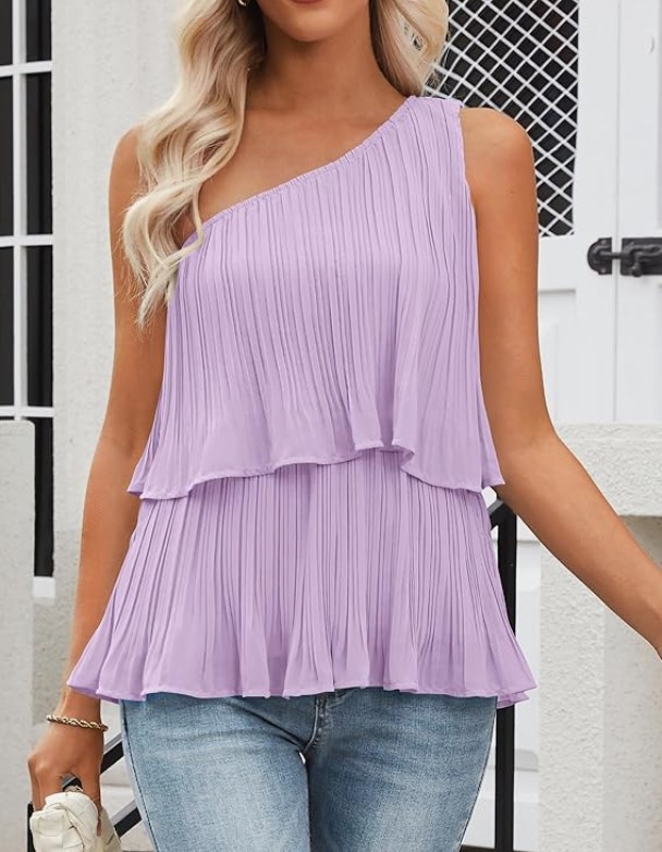 ZESICA One Shoulder Ruffle Tiered Layered Chiffon Blouse!