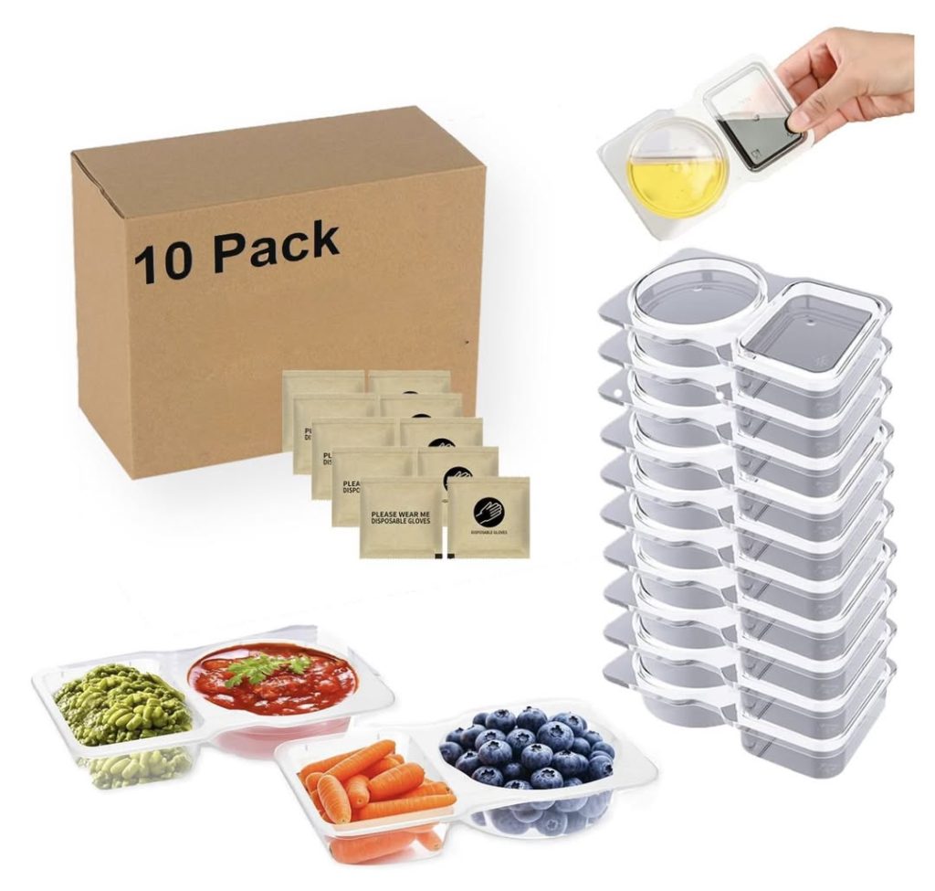double compartment condiment and snack containers