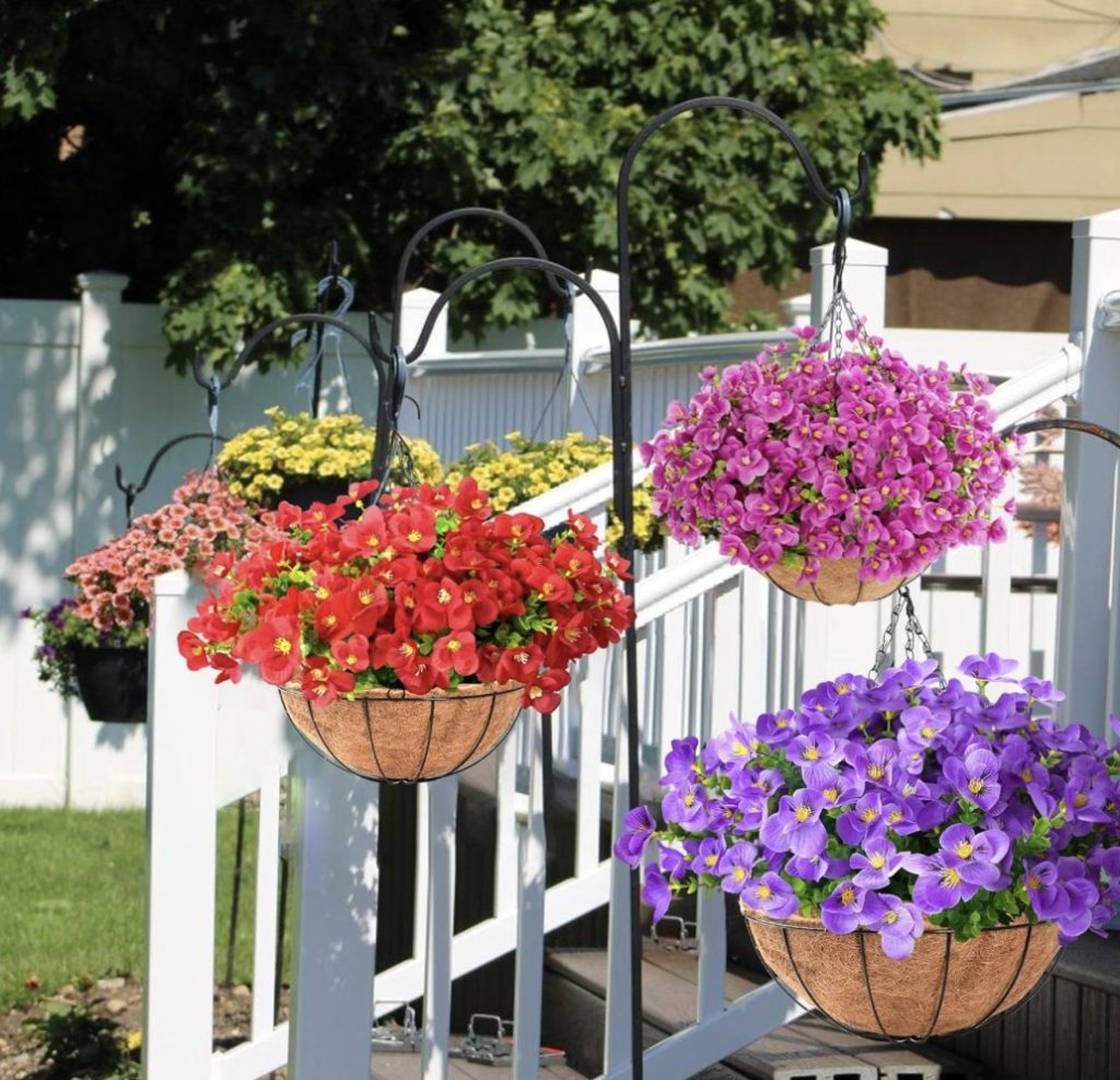hanging faux flower baskets