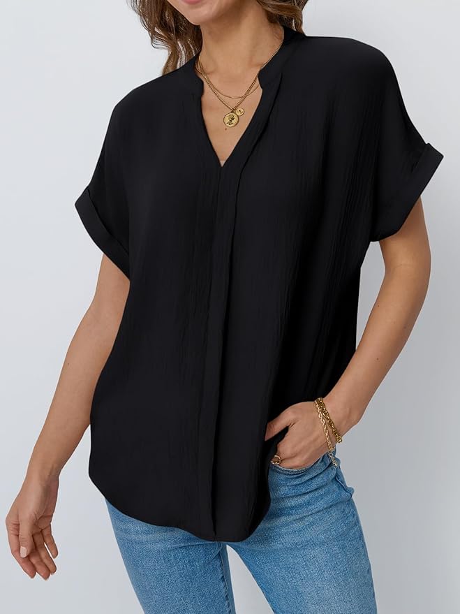 Short Sleeve V-Neck Blouses