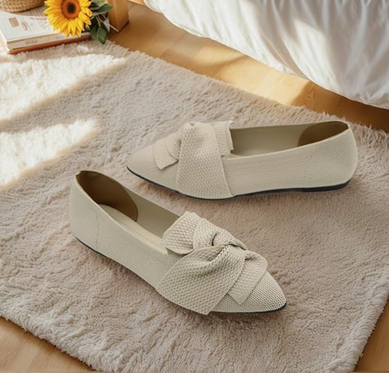 Knit Ballet Flats with Elegant Bow!