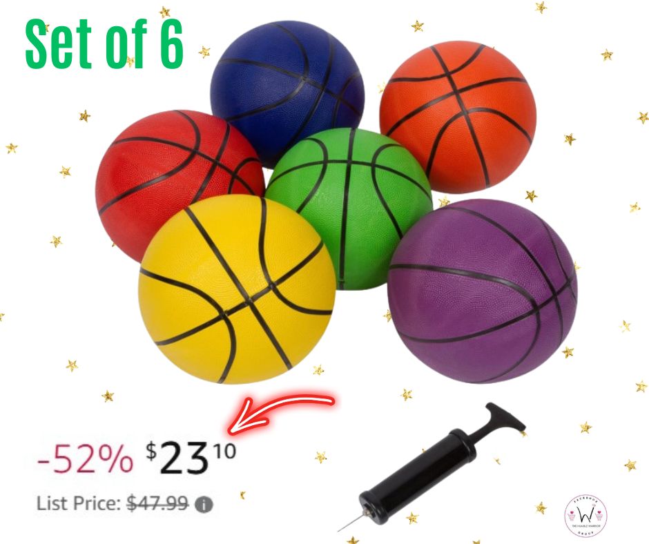 Set of 6 Multicolor Basketballs plus Pump!