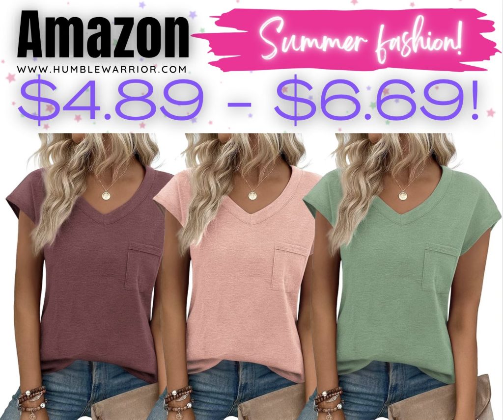 Zeagoo cap sleeve v-neck tees