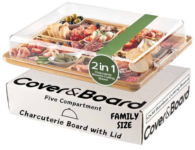 2-in-1 Portable Bamboo Charcuterie Board with Lid and Cutting Board!